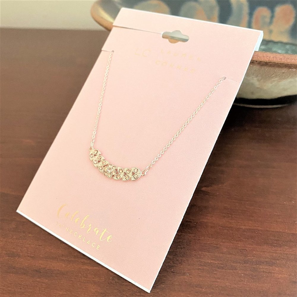 LC Lauren Conrad Rose Gold Tone Crystal Pave Bar Necklace